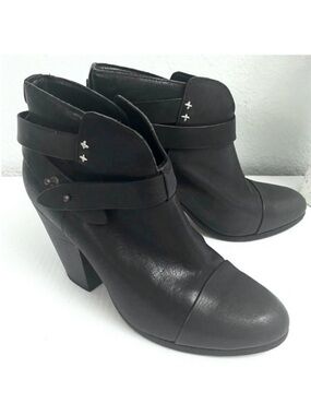 rag & bone Black Leather Ankle Booties with Wrap Strap Size 38